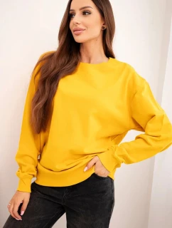 Dámska základná bavlnená mikina s okrúhlym výstrihom horčicovej farby