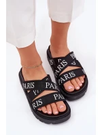 Klapki Damskie Z Materiałowymi Paskami Paris Na Platformie Czarne Celinea
