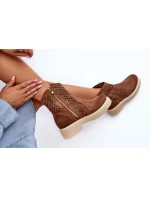 Zazoo Dámske semišové čižmy na plochom podpätku, ažurové, hnedé Zazoo Dámske semišové čižmy na plochom podpätku, ažurové, hnedé