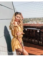 Žltá dámska tunika v španielskom štýle s pásikom (279ART)