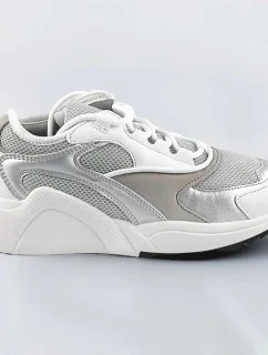 Bielo-šedé šnurovacie sneakersy s farebnými vsadkami (6346)