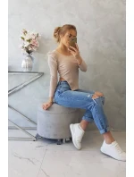 Blúzka s buffovými rukávmi tmavo béžová