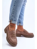 Damskie Półbuty Zamszowe Z Ozdobą Ciemnobeżowe Rosefalls