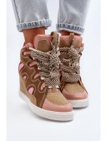 Damskie Sneakersy Na Koturnie Różowe Leoppa