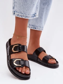 Eko Kožené Dámské Pantofle S Pásky Černé Rosinessa