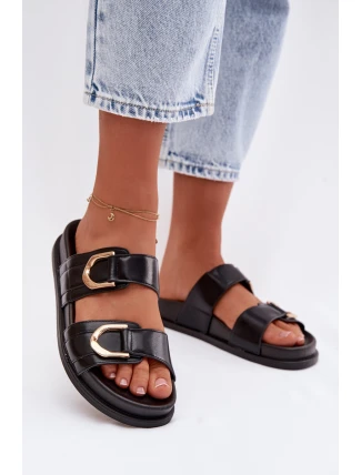 Eko Kožené Dámské Pantofle S Pásky Černé Rosinessa