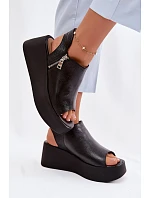 Zazoo 1792 Kožené sandály na platformě Černé