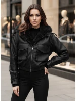 Dámska kožená bunda s kožušinou SOFTREBEL black FashionStreet TY4762z