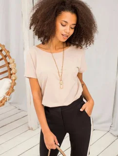 Béžové základné tričko s výstrihom Feel Good (4662-27)