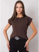 Bavlnené tričko s vyhrnutými rukávmi Feel Good tmavohnedé (4833.24P)