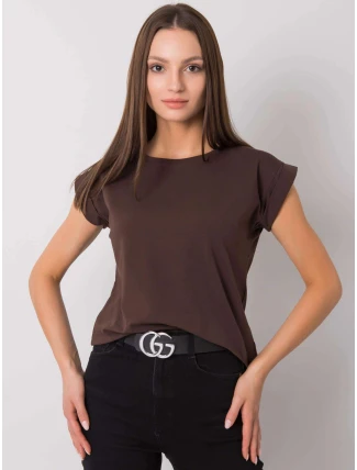 Bavlnené tričko s vyhrnutými rukávmi Feel Good tmavohnedé (4833.24P)