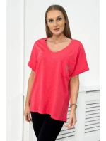 Bavlnená blúzka s vreckom malinová