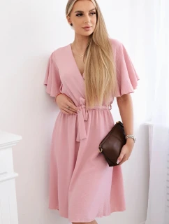 Šaty s vrstveným výstrihom tmavo púdrovo ružové