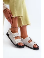 Jeansowe Zdobione Sandały Damskie Białe Irmale