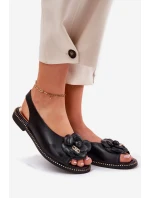 Skórzane Płaskie Sandały Z Ozdobą CheBello 4642 Czarne