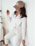 Dámske pruhované krátke tričko GIRSA ecru FashionStreet DY0403 Dámske pruhované krátke tričko GIRSA ecru FashionStreet DY0403