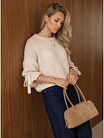 Dámsky sveter oversize v farbe ecru FashionStreet MY2568 Dámsky sveter oversize v farbe ecru FashionStreet MY2568