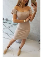 Pruhované nariasené šaty tmavo béžové