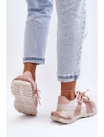 Damskie Modne Buty Sportowe Sznurowane Beżowo-Różowe Chillout!