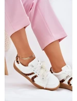 Niskie Sneakersy Damskie Z Koronką Panterka Białe Zielle