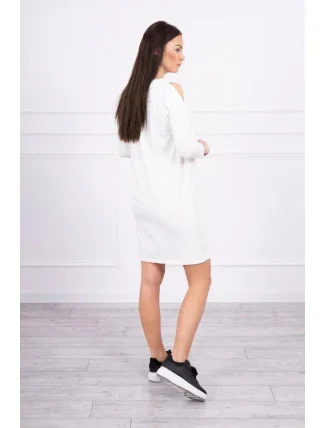 Šaty s grafickou a farebnou 3D mašľou ecru