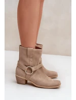 Topánky z prírodnej semišovej kože na podpätku Bright beige Zazoo 3444/2