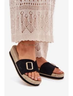 Klapki Damskie Na Platformie Ze Złotą Klamrą Czarne Selira