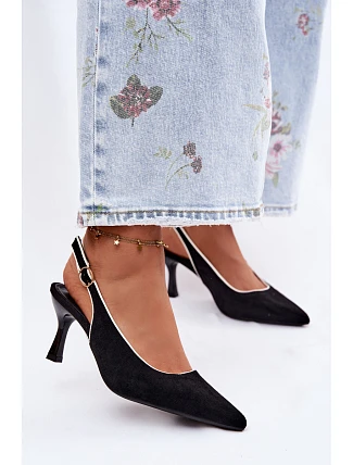 Dámské sandály na podpatku s lemovkou Černé Relmira