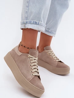 Dámske semišové kožené tenisky na platforme Zazoo N408S7 Beige
