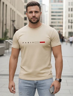 Pánske bavlnené tričko s nápisom PARIS, béžové, FashionStreet NX5139R