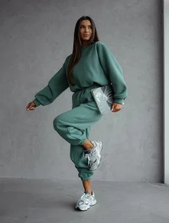 Zelená dámska bavlnená tepláková súprava s krátkou mikinou (82160)