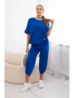 Súprava bavlnená blúzka + nohavice chrpová modrá