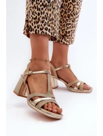 Sandały Damskie Na Słupku Z Eko Skóry Złote Lyana Sandały Damskie Na Słupku Z Eko Skóry Złote Lyana
