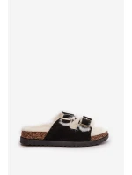 Damskie Kapcie Klapki Z Klamrami I Futerkiem Czarne Ezilena