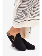 Klapki Chodaki Damskie i Na Platformie Z Klamrą Czarne Selio