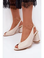 Elegantné dámske sandále na podpätku Zazoo 1085 light beige