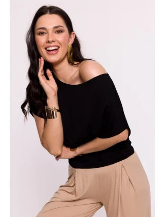 B287 Viskózový top bez ramienok - čierny