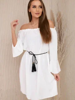 Šaty viazané v páse so šnúrkou ecru