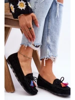 Zamszowe Mokasyny Z Kokardą I Frędzlami Czarne Dorine