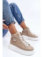 Trampki Damskie Wysokie Na Suwak Lemar Beżowe Katerin
