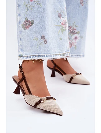 Dámské sandály na podpatku s špičatými nosy hnědo-bežové Felessa