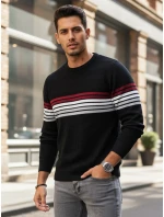 Pánsky pruhovaný sveter čierny FashionStreet WX2322 Pánsky pruhovaný sveter čierny FashionStreet WX2322