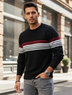 Pánsky pruhovaný sveter čierny FashionStreet WX2322