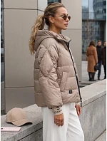 Dámska prešívaná bunda s kapucňou, béžová, FashionStreet TY5762 Dámska prešívaná bunda s kapucňou, béžová, FashionStreet TY5762