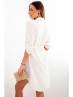 Šaty so zapínaním na gombíky a viazaním v páse fialové