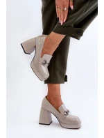 Półbuty Lakierowane Damskie Na Słupku Szare D&A MR38-906