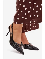 Lakierowane Czółenka Z Odkrytą Piętą I Paseczkami Czarne Ravira