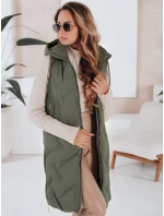 Dámska dlhá prešívaná vesta s kapucňou zelená FashionStreet TY5097 Dámska dlhá prešívaná vesta s kapucňou zelená FashionStreet TY5097