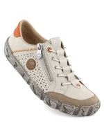 Béžové kožené ažurové dámske poltopánky Rieker L0355-61 Béžové kožené ažurové dámske poltopánky Rieker L0355-61