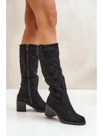 Kozaki Damskie Na Słupku Przed Kolano Czarne Erisorae